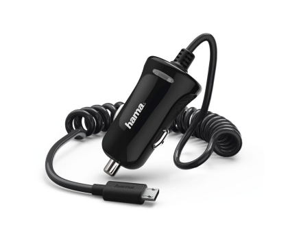 Ładowarka i akumulator Hama Ładowarka Samochodowa z kablem spiralnym microUSB 2,4A czarn